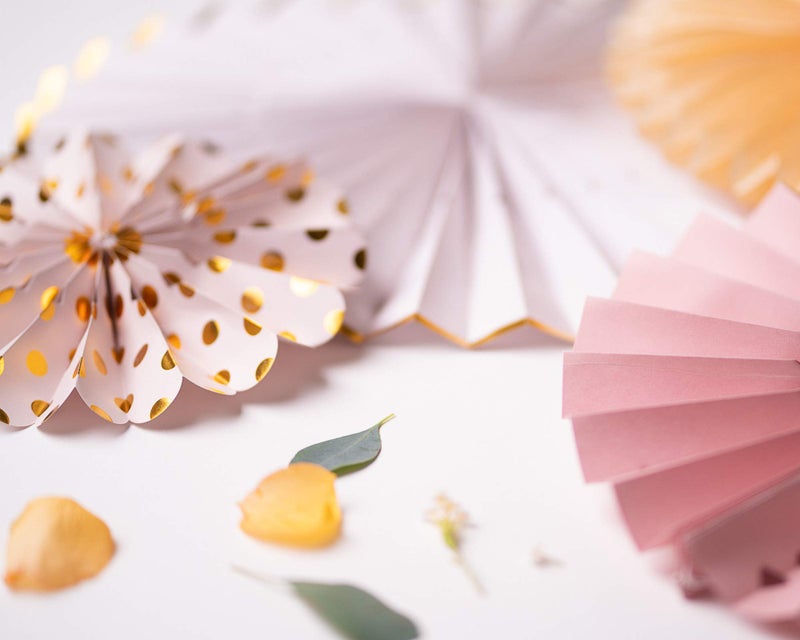 PapaKit Origami Wall Decoration Set (8 Assorted Round Paper Fans) Birthday Party Baby Shower Wedding Events Decor | Creative Art Design Pattern (Sparkling Pink Rose Blush  8 Piece Set) - Image 4